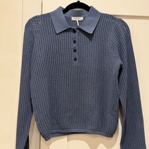 NWOT rag & bone Open Knit Long Sleeve Cobalt Blue Polo Women's Medium